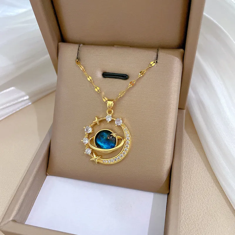 Luxury Zircon Planet Moon Pendant Necklace 3 Luxury Zircon Planet Moon Pendant Necklace - Image 3