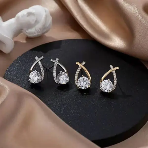 Elegant Cross Stud Earrings with Cubic Zirconia - Image 5