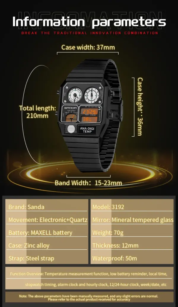 SANDA 3192 Digital Thermometer Stopwatch Watch - Image 5