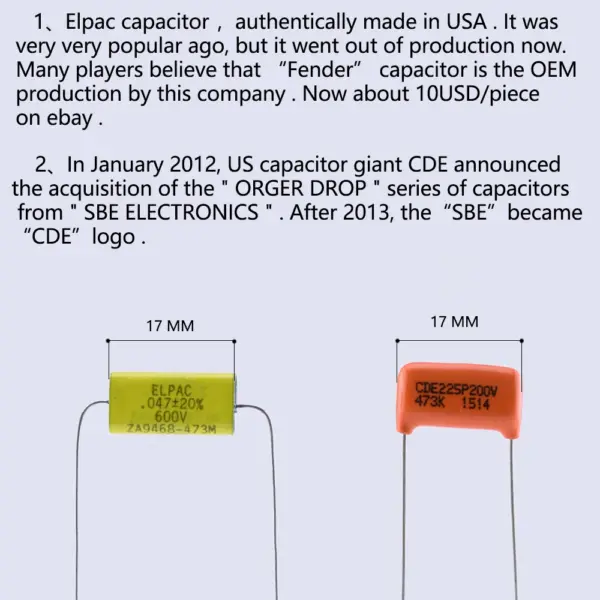 Original Elpac 0.047UF Guitar Tone Capacitor - Image 2