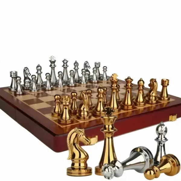 Deluxe Portable Wooden Checkerboard Set 30cm - Image 5