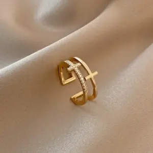 Adjustable Double-Layer Cross Zircon Ring