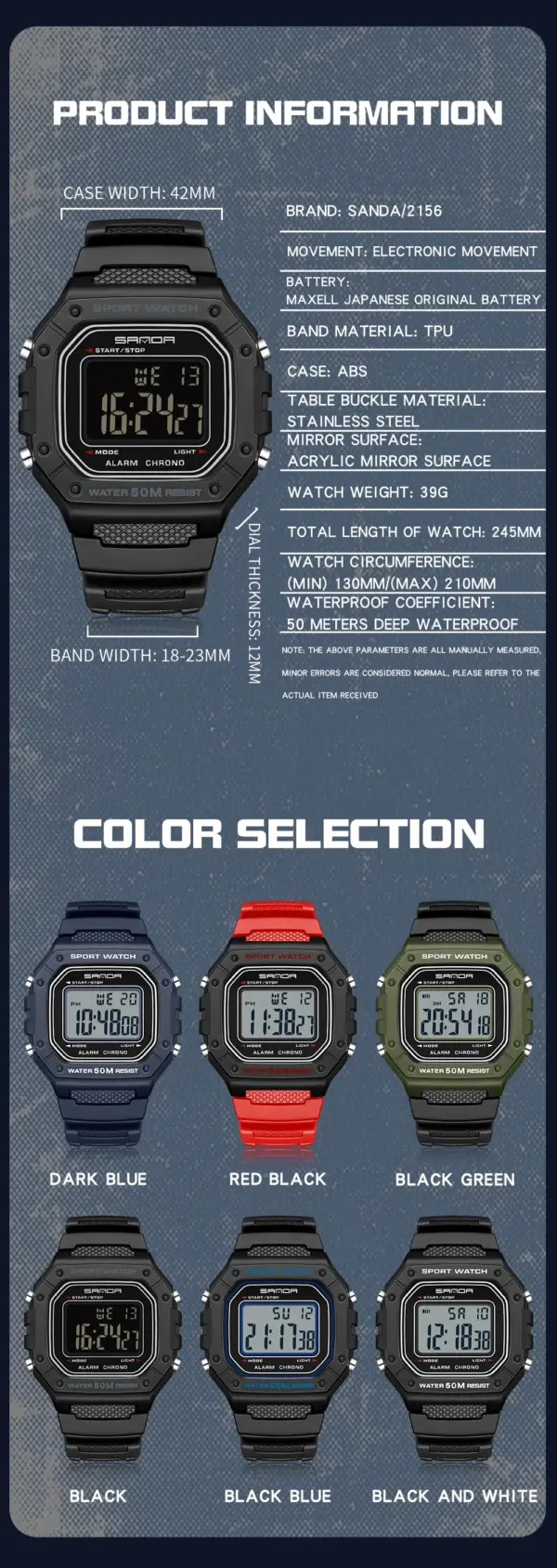 SANDA 2156 Digital Sports Watch for Men - Image 4