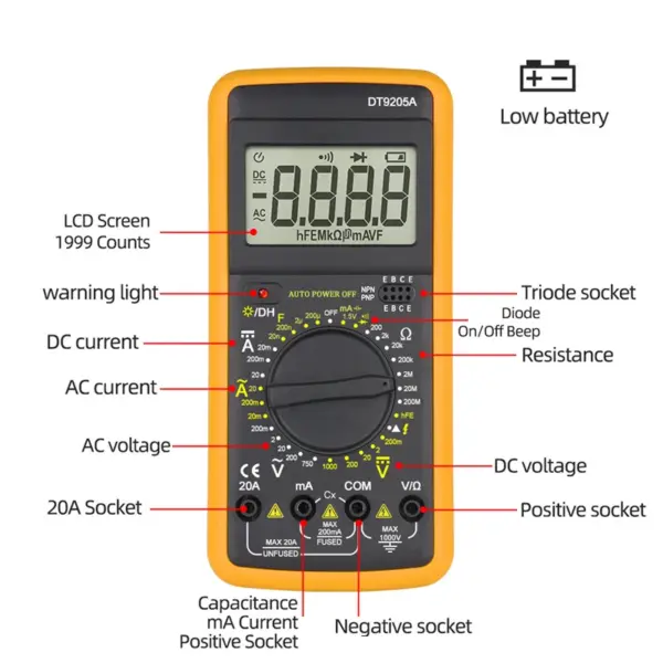 DT-9205A Digital Multimeter Voltage Tester - Image 2