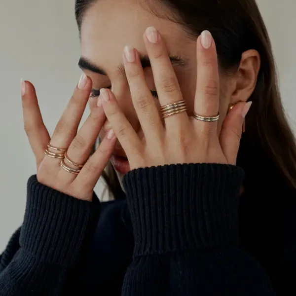Colorblocked Stainless Steel Rings Set for Women - Image 2
