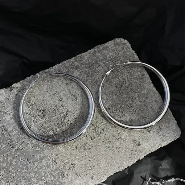Big Round Stainless Steel Hoop Earrings - Image 5