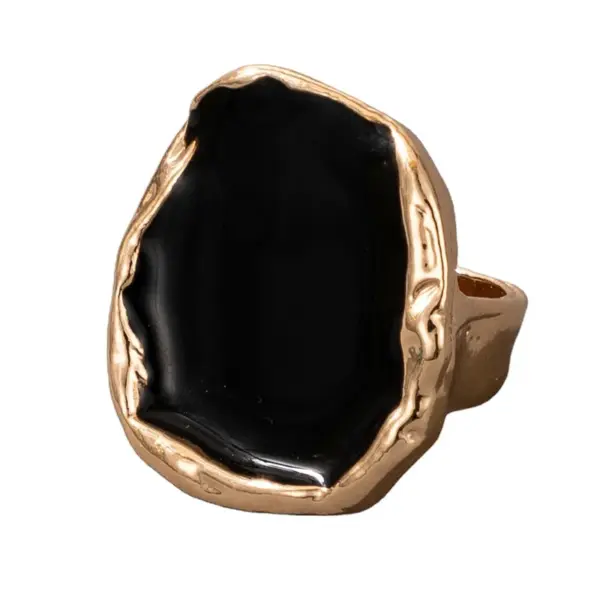 Vintage Black Enamel Ring with Geometric Design - Image 4