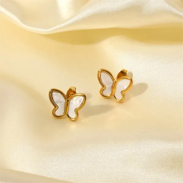 18K Gold Plated Stainless Steel Butterfly Earrings - Image 3