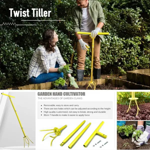Height Adjustable Garden Tiller with Long Handle - Image 2