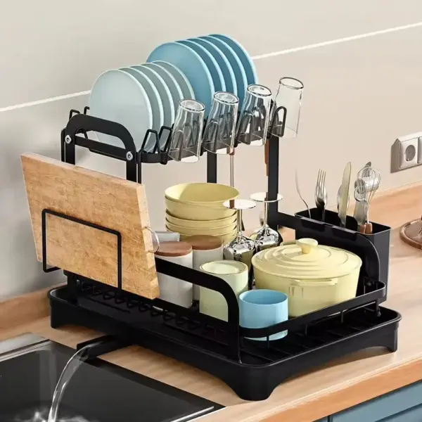 2025 2-Layer Kitchen Dish Drain Rack with Drip Tray - Image 3