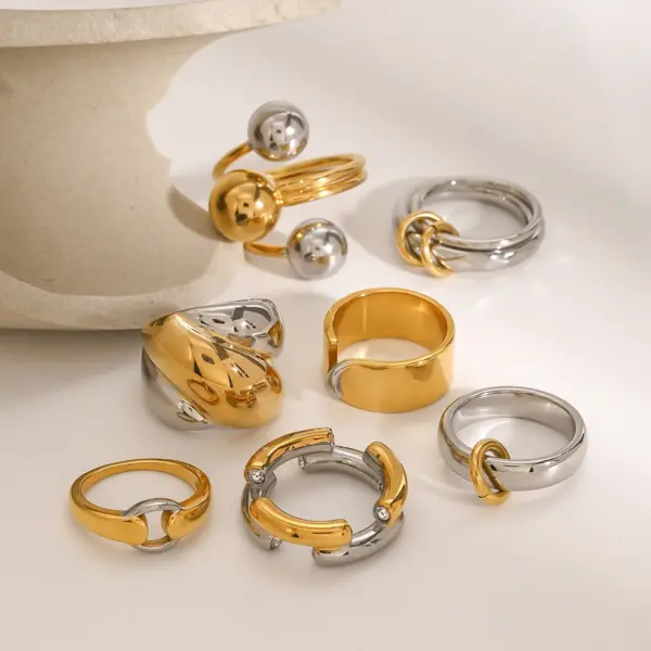 Gold and Silver Geometric Open Ring - Image 6