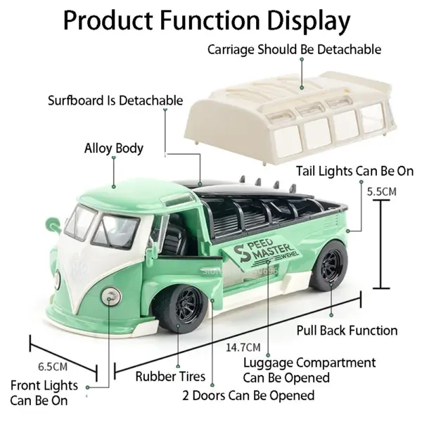 1:32 Scale T1 Bus Diecast Model Car - Image 2