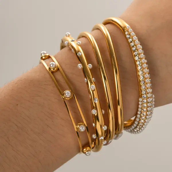 Trendy Stainless Steel Geometric Bangle Bracelet - Image 4