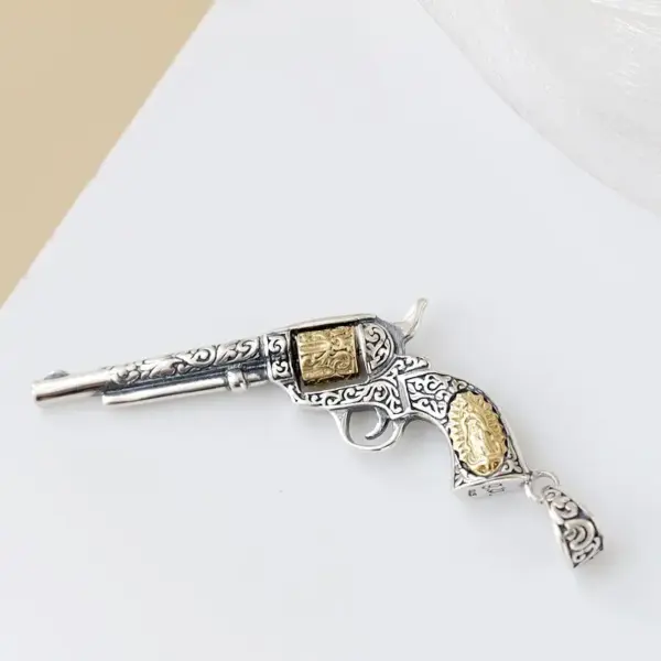 Vintage Revolver 925 Sterling Silver Pendant - Image 2