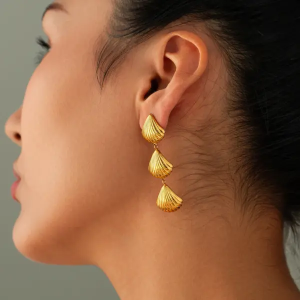 Textured Stainless Steel Stud Earrings for Summer - Image 3