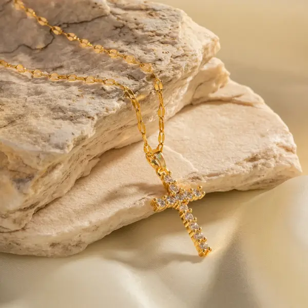 Stainless Steel 18K Gold Plated Cross Necklace - Image 3