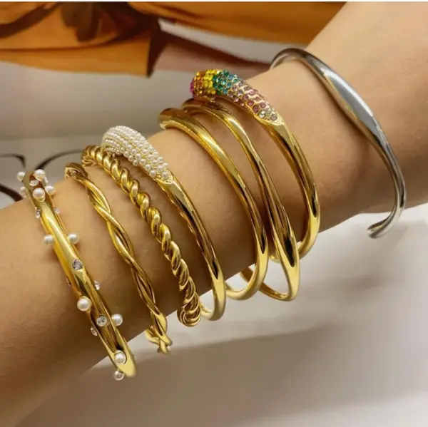 Trendy Stainless Steel Geometric Bangle Bracelet - Image 6