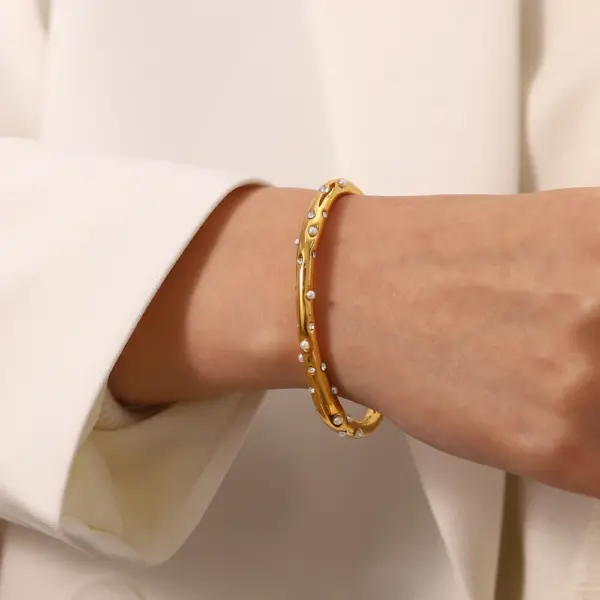 Stainless Steel Geometric Open Cuff Bracelet - Image 6