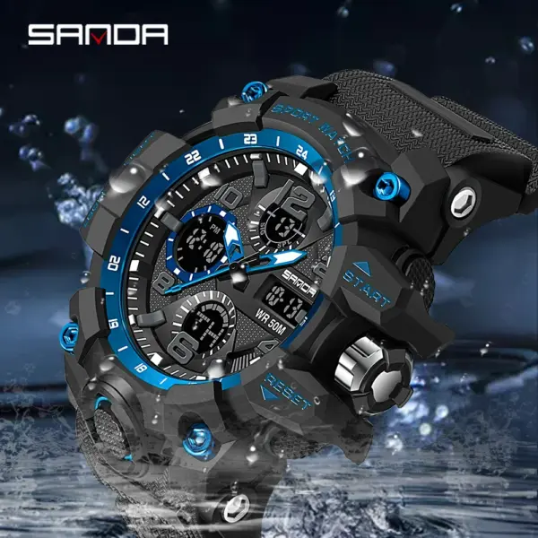 SANDA 6021 Men's Waterproof Dual Display Watch - Image 2