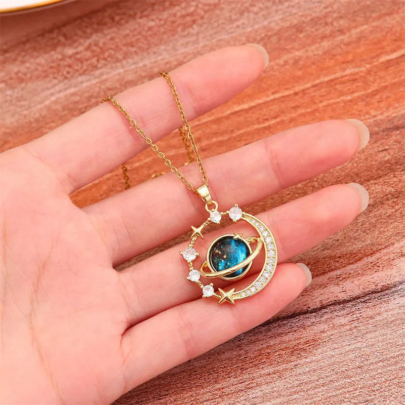 Luxury Zircon Planet Moon Pendant Necklace 5 Luxury Zircon Planet Moon Pendant Necklace - Image 5