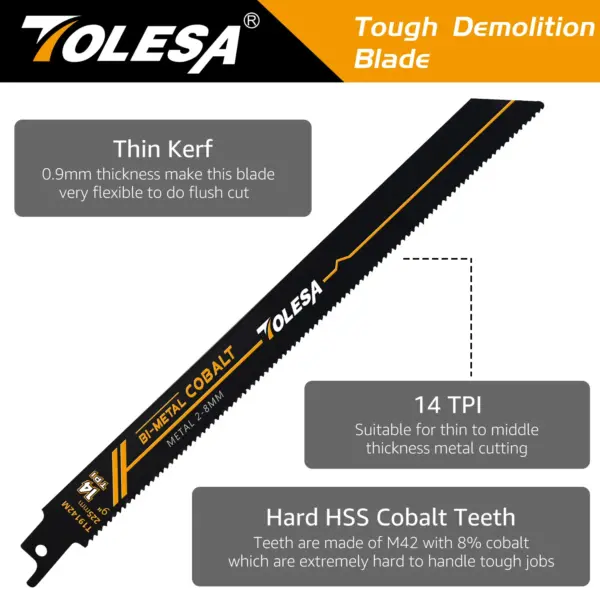 TOLESA 5PCS Bi-Metal Reciprocating Saw Blades - Image 2