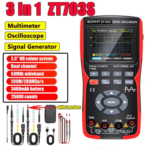3-in-1 Digital Oscilloscope Multimeter ZT703S - Image 8