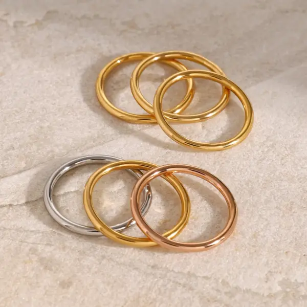 Colorblocked Stainless Steel Rings Set for Women - Image 4