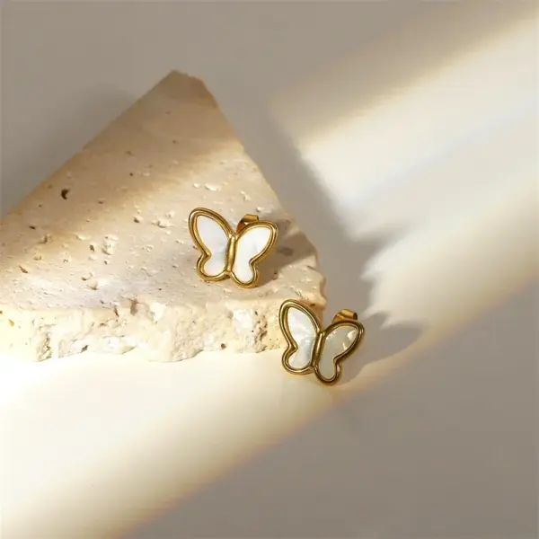 18K Gold Plated Stainless Steel Butterfly Earrings - Image 2