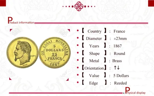 Napoleon III 1867 Commemorative Replica Coin - Image 6