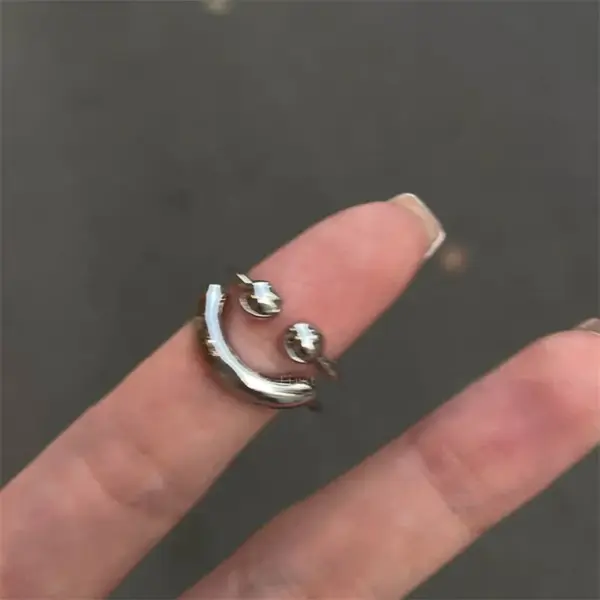 Silver Smiley Face Adjustable Ring for Women - Image 4