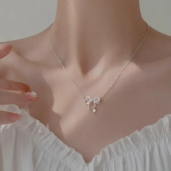 Elegant Bow Pendant Necklace for Women - Image 13