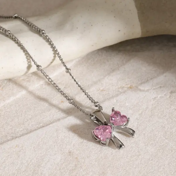 Trendy White Bowknot Stainless Steel Necklace - Image 5