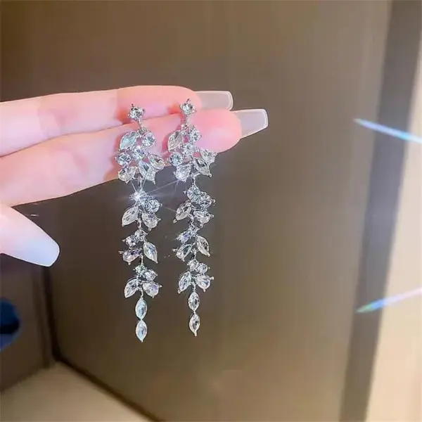 Sliver Maple Leaf Tassel Drop Earrings - Image 2