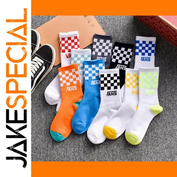Unisex Cotton Plaid Sports Socks Black White