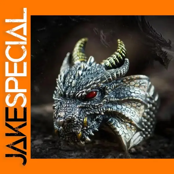 Vintage Dragon Design Open Ring for Men
