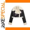 Cropped Women's Leather Jacket with Fur Details