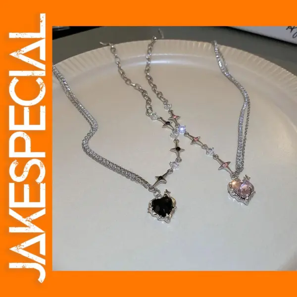 Kpop Black Heart Pendant Necklace for Women