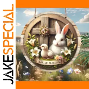 Farmhouse Wooden Easter Sign with Rabbits and Chickens