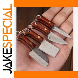 Mini Damascus Blade Knife with Leather Case