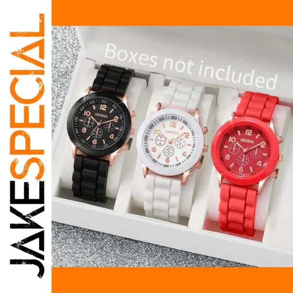 3PC Women Silicone Quartz Watch Set V248