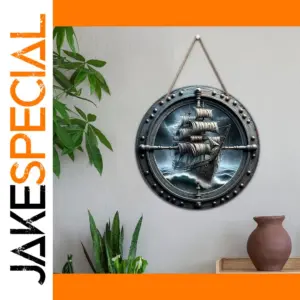 Pirate Ship Round Wooden Wall Sign