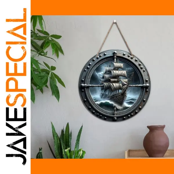 Pirate Ship Round Wooden Wall Sign