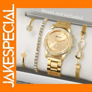 4PCS Women's Quartz Watch and Bracelet Set