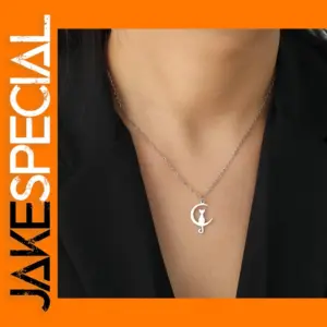 Moon Cat Pendant Necklace in Stainless Steel