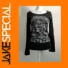 Vintage Gothic Black Long Sleeve T-shirt for Women