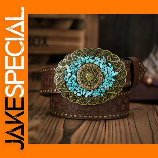 Vintage Floral Carved PU Leather Belt