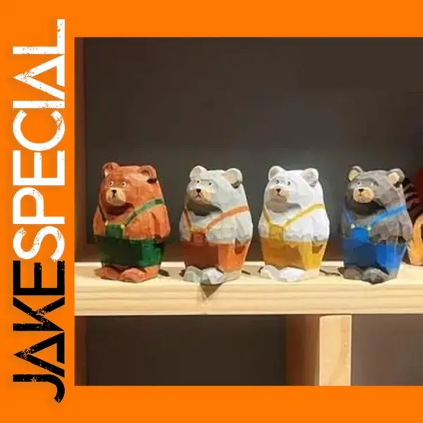 Handmade Wooden Cartoon Bear Figurine Decor
