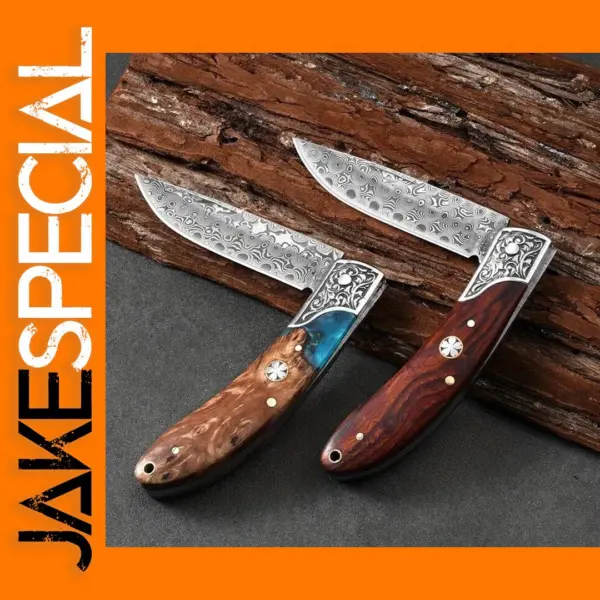 Portable Damascus Steel Folding Camping Knife