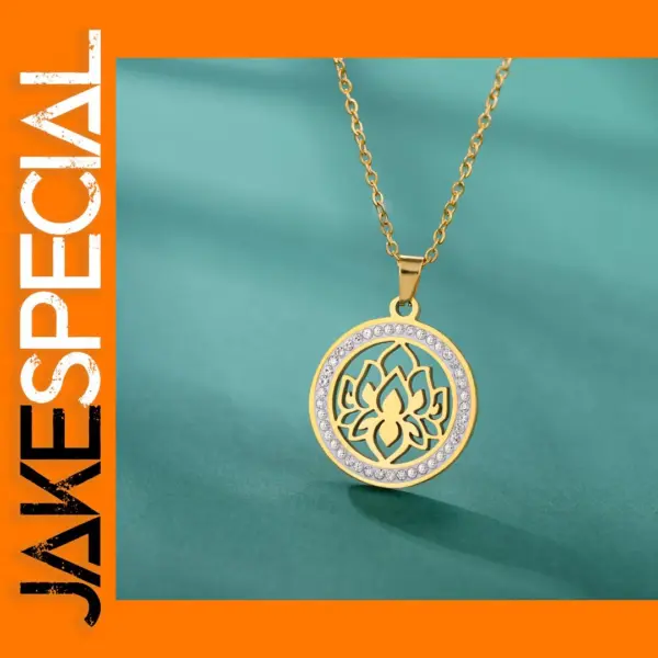 Gold Color Lotus Necklace with Zircon Pendant