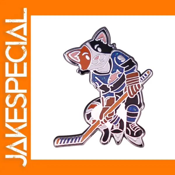 Cute Ice Hockey Cat Brooch Pin Decor